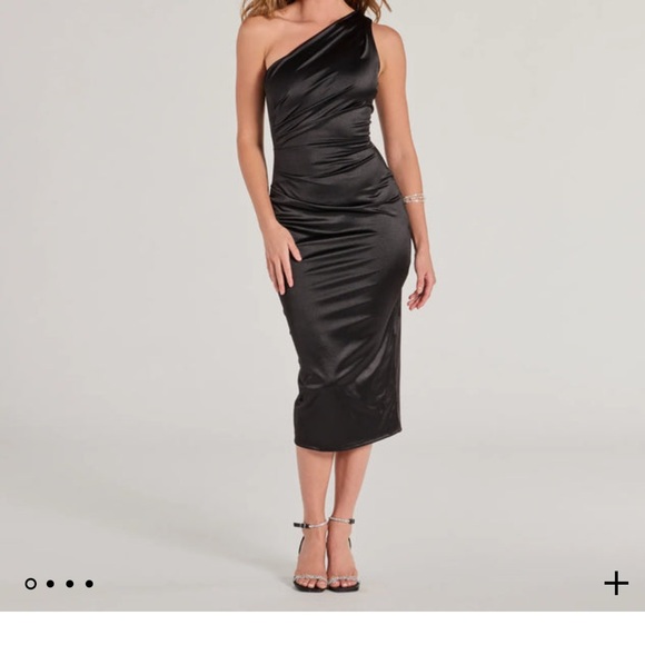 NWT Windsor Black Satin Knit Mid Length Dress - Picture 4 of 8